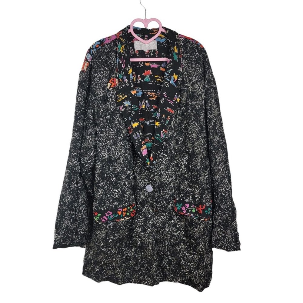 VINTAGE Platinum Dorothy Schoelen Jacket Women Large Black Cruise Blazer Art